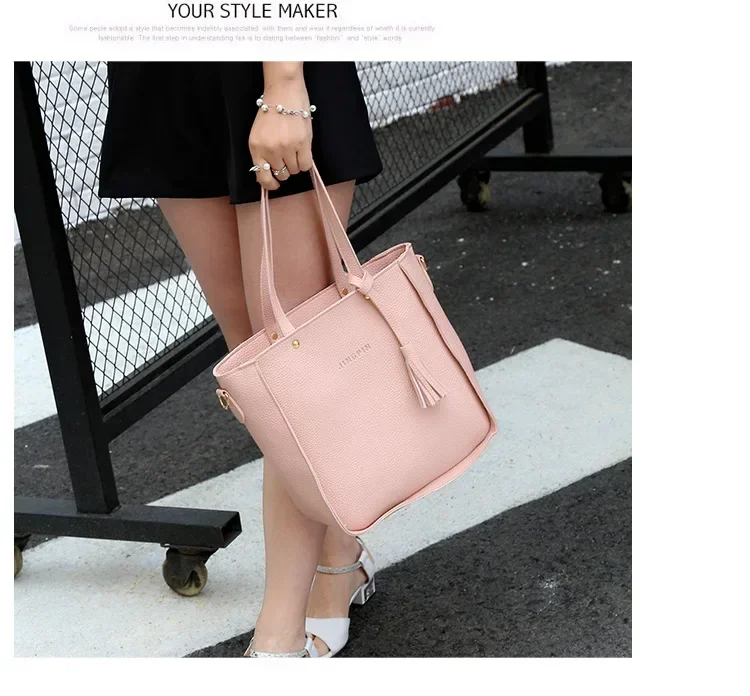 New 2023 New Large Capacity Lychee Pattern Handbags Women's European and American Retro Fashion Tassel Four-Piece Women's Bag New 2023 New Large Capacity Lychee Pattern Handbags Women's European and American Retro Fashion Tassel Four-Piece Women's Bag