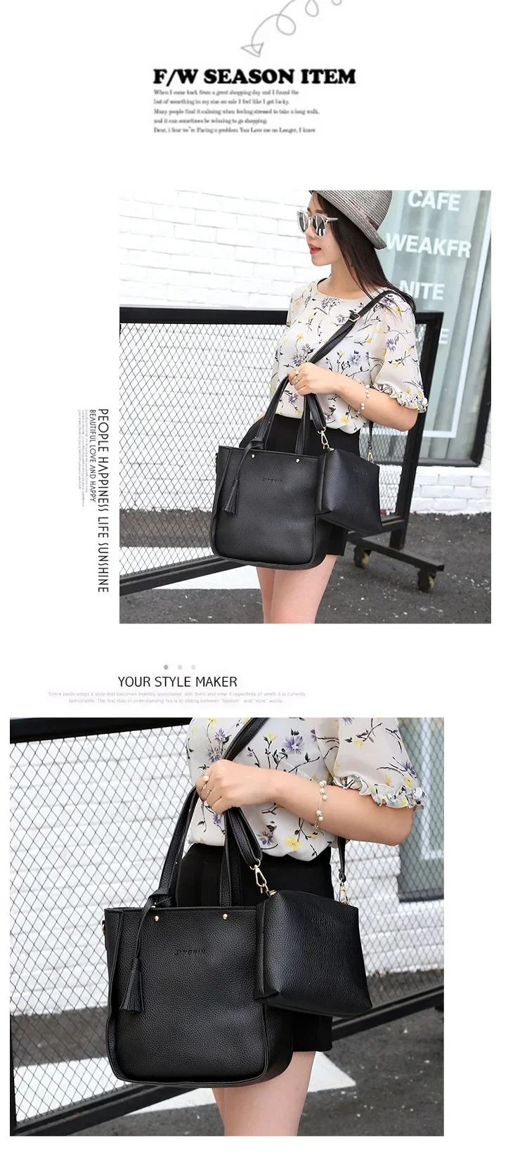 New 2023 New Large Capacity Lychee Pattern Handbags Women's European and American Retro Fashion Tassel Four-Piece Women's Bag New 2023 New Large Capacity Lychee Pattern Handbags Women's European and American Retro Fashion Tassel Four-Piece Women's Bag