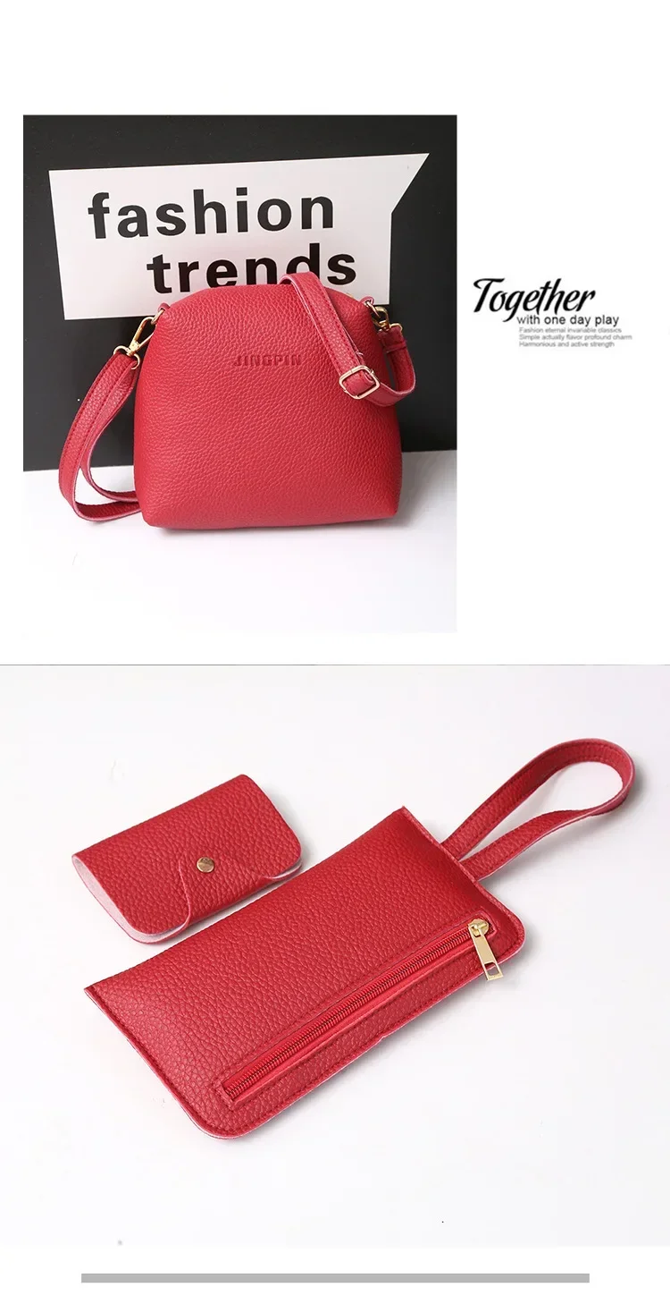 New 2023 New Large Capacity Lychee Pattern Handbags Women's European and American Retro Fashion Tassel Four-Piece Women's Bag New 2023 New Large Capacity Lychee Pattern Handbags Women's European and American Retro Fashion Tassel Four-Piece Women's Bag