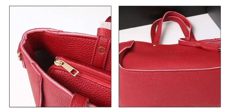 New 2023 New Large Capacity Lychee Pattern Handbags Women's European and American Retro Fashion Tassel Four-Piece Women's Bag New 2023 New Large Capacity Lychee Pattern Handbags Women's European and American Retro Fashion Tassel Four-Piece Women's Bag