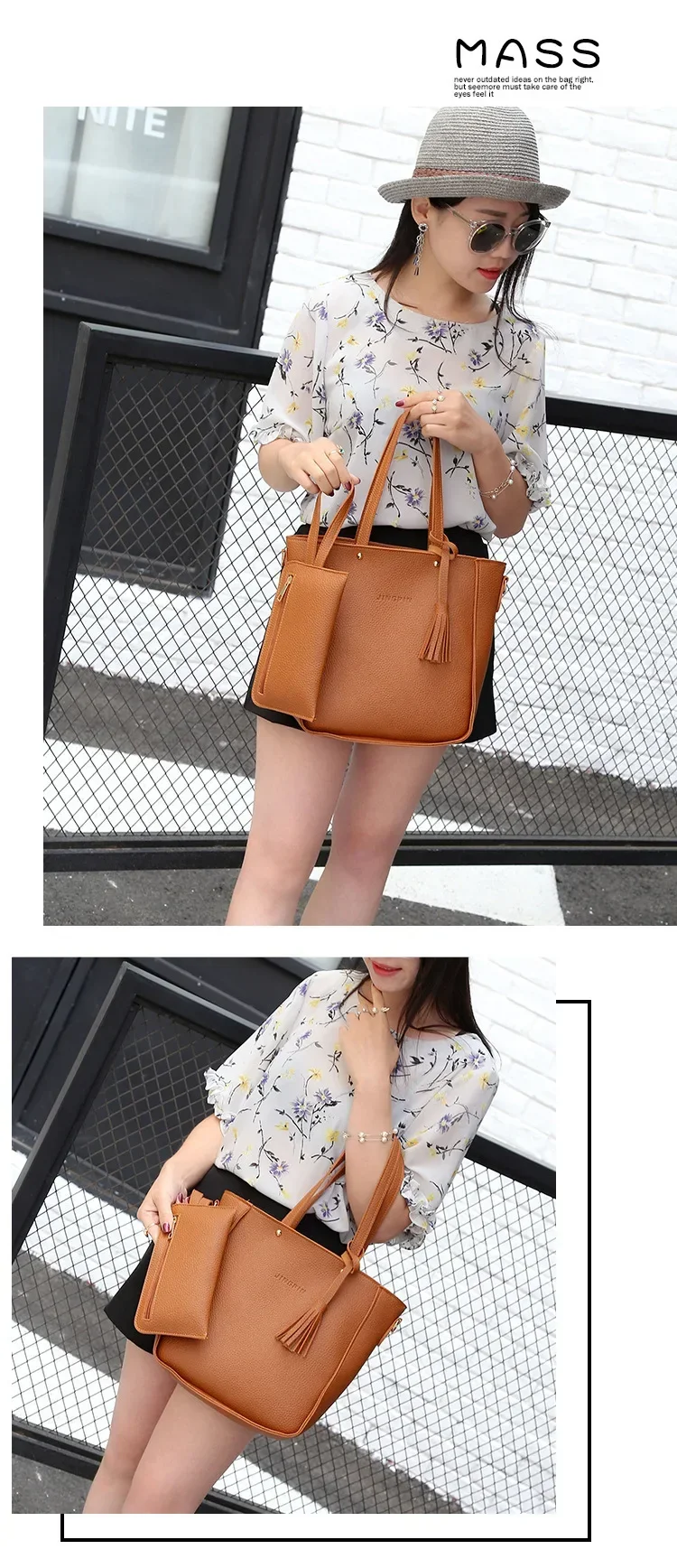 New 2023 New Large Capacity Lychee Pattern Handbags Women's European and American Retro Fashion Tassel Four-Piece Women's Bag New 2023 New Large Capacity Lychee Pattern Handbags Women's European and American Retro Fashion Tassel Four-Piece Women's Bag