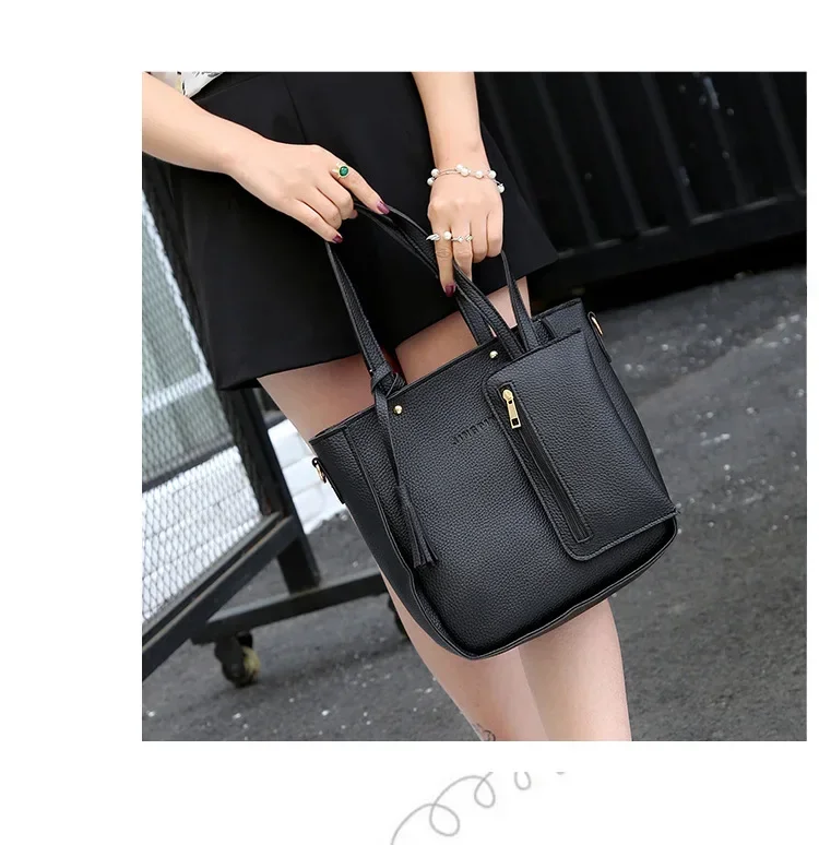 New 2023 New Large Capacity Lychee Pattern Handbags Women's European and American Retro Fashion Tassel Four-Piece Women's Bag New 2023 New Large Capacity Lychee Pattern Handbags Women's European and American Retro Fashion Tassel Four-Piece Women's Bag