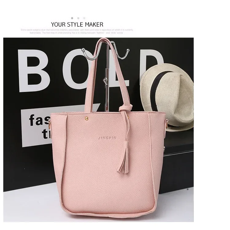 New 2023 New Large Capacity Lychee Pattern Handbags Women's European and American Retro Fashion Tassel Four-Piece Women's Bag New 2023 New Large Capacity Lychee Pattern Handbags Women's European and American Retro Fashion Tassel Four-Piece Women's Bag