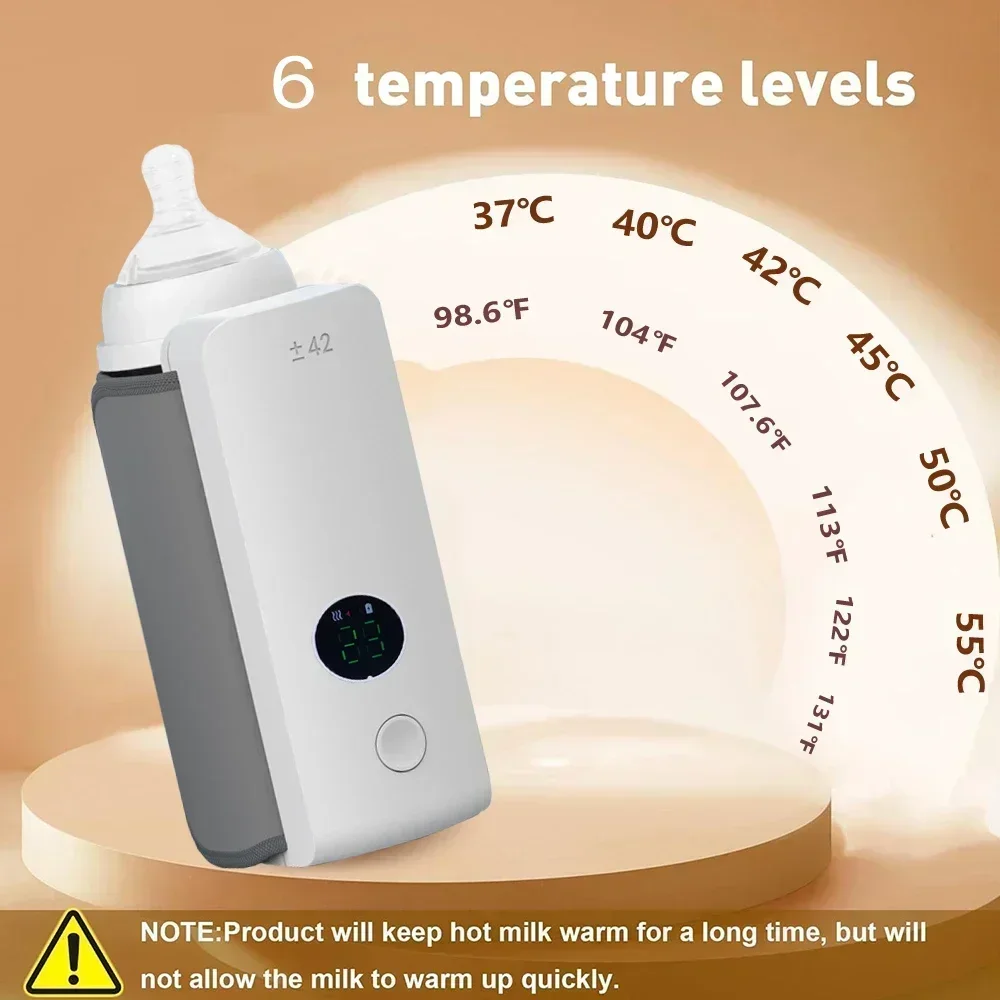 Rechargeable Bottle Warmer 6 Levels Adjustment Temperature Display Breast Milk Feeding Accessories Portable Baby Bottle Heater Rechargeable Bottle Warmer 6 Levels Adjustment Temperature Display Breast Milk Feeding Accessories Portable Baby Bottle Heater