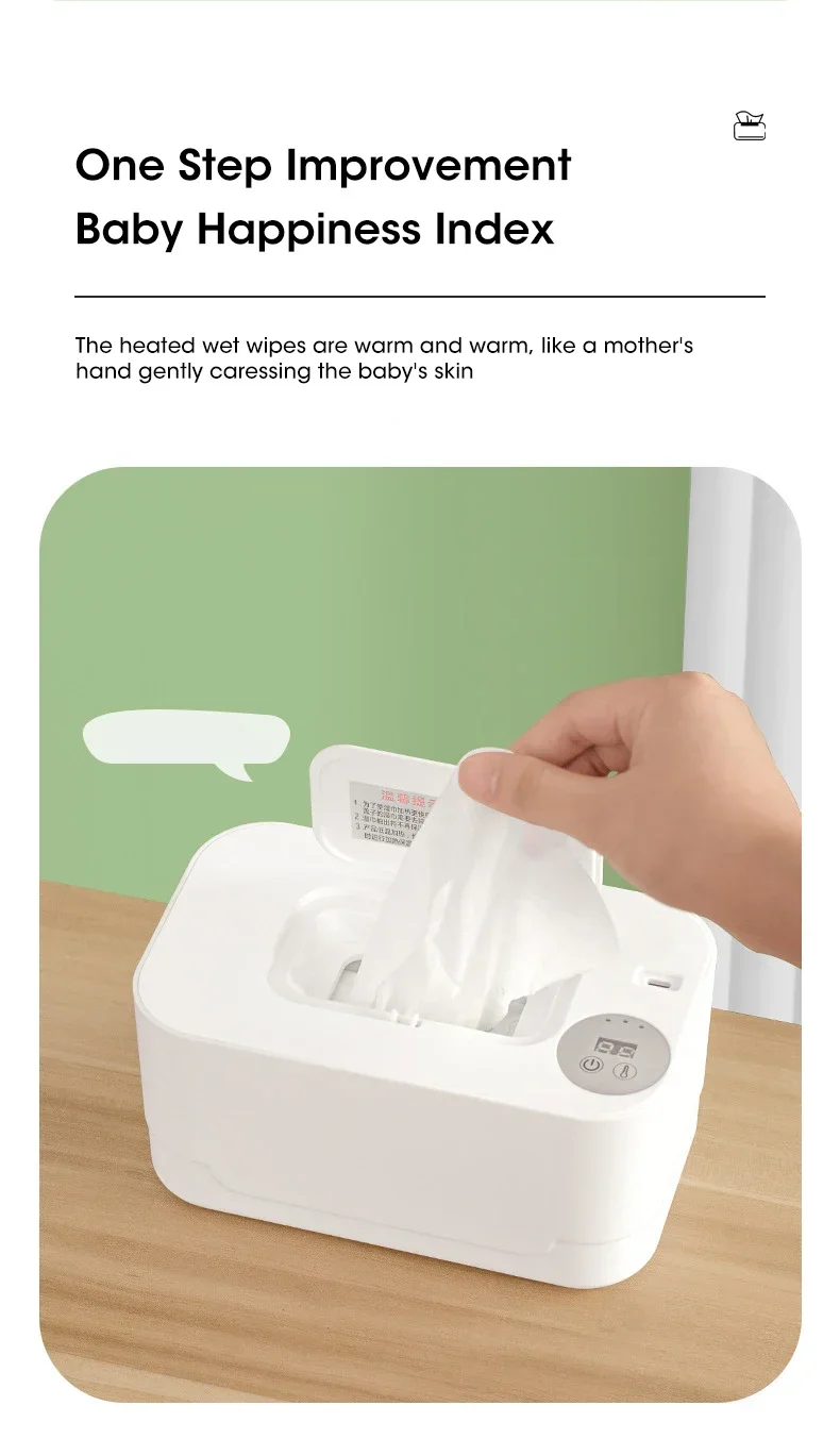 Baby Wipe Warmer Heater Baby Wet Wipes Warmer Dispenser with LED Display USB Powered Baby Wipe Warmer Napkin Heating Box Home
