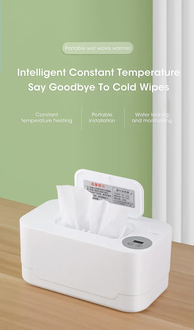 Baby Wipe Warmer Heater Baby Wet Wipes Warmer Dispenser with LED Display USB Powered Baby Wipe Warmer Napkin Heating Box Home