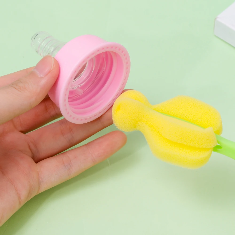 Sponge Nipple Cleaning Brush Long Handle Baby Pacifier Straw Scrubber 360° Washing Glass Cup Small Brush Kitchen Cleaning Tool